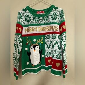 32 Degrees Festive Green Sweater with Penguin Design